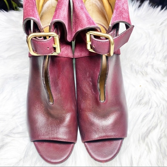 CHLOÉ Burgundy Red Suede Foldover Chunky Heel Booties, Size 38 - Picture 12 of 14
